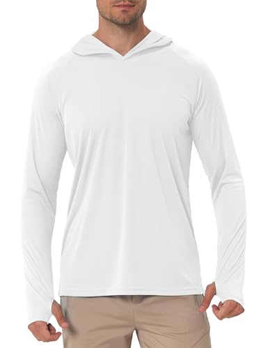Men's Sun Protection Hoodie Rash Guard Shirts Long Sleeve UPF 50+ Swim Fishing Shirt with Hood Lightweight UV SPF