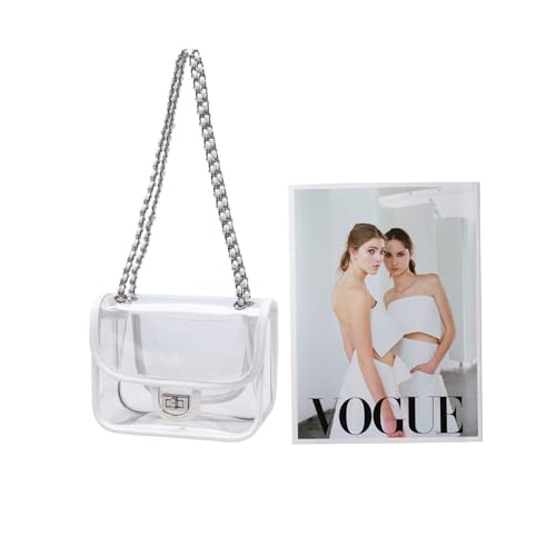 Image of Womens PVC Clear Purse Handbag with Chain Stadium Approved Clear Bag See Through Bag for Working and Concert