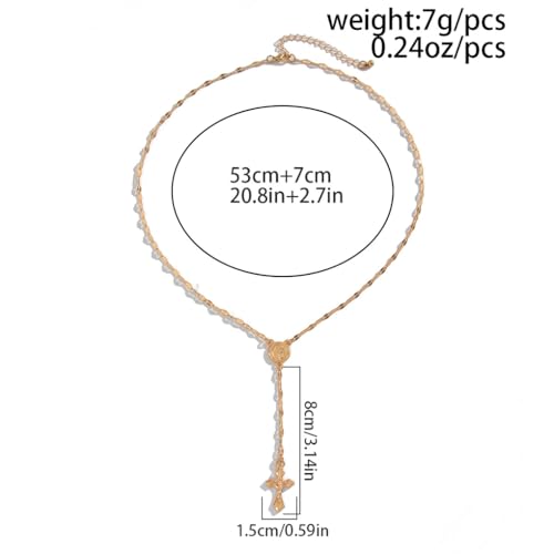 14K Gold Cross Thin Chain Pendant Necklace, Adjustable Layered Stacked Long Y Necklace, Simple Daily Charm Statement Jewelry Gift2