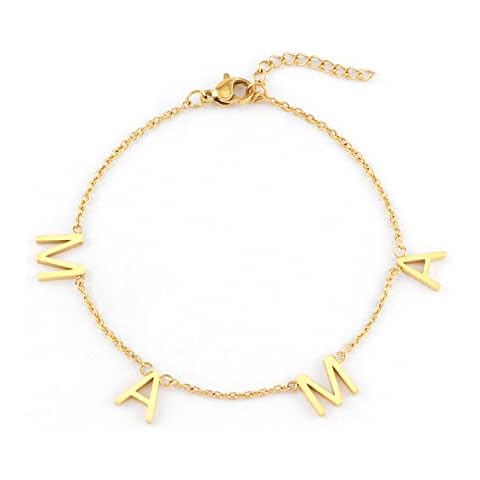 POSHFEEL MAMA Letters Charm Bracelets Stainless Steel Chain Bracelet for Mom Gifts for Mothers Days Mom Birthday, Gold Cover