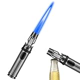 Feuerzeuge Sturmfeuerzeug Flammenwerfer Gas Nachfüllbar, Einstellbare Flamme Windfeste Stabfeuerzeug, Jet Flame Feuerzeuge für Kerzen, Grill, Küche, Camping (ohne Butangasfrei)