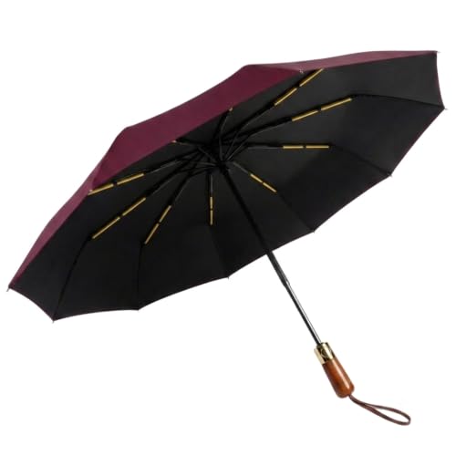 Image of ginoya brothers 3-Fold Folding Travel Umbrella with Wooden Handle Automatic Open & Close UV Protection Umbrella for Men & Women Compact Windproof Sun & Rain Protection