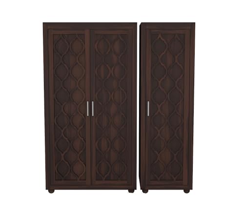Image of Sheesham Wood Wooden 3 Door Wardrobe Organizer for Clothes | - Solid Wood Almirah with 2 Drawers, 6 Shelves - with Hanging Space Cupboard for Large Bedroom (Design 2)