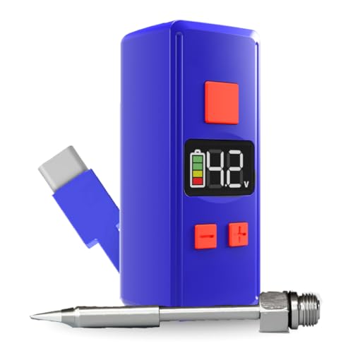 Mini Rechargeable Soldering Iron Pen with Built-In USB C Battery Cable Adjustable Voltage 1.5v-4.2v LED Display Removable Thread Burner Tip (Blue)