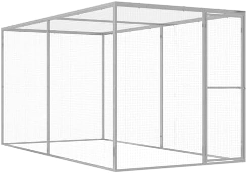 Large Galvanized Steel Cat Cage Outdoor Enclosure - 9.8x9.8x4.9 ft Pet Playpen for Cats, Rabbits, Ducks & Chickens - Durable Silver Design, Safe & Spacious Outdoor Habitat
