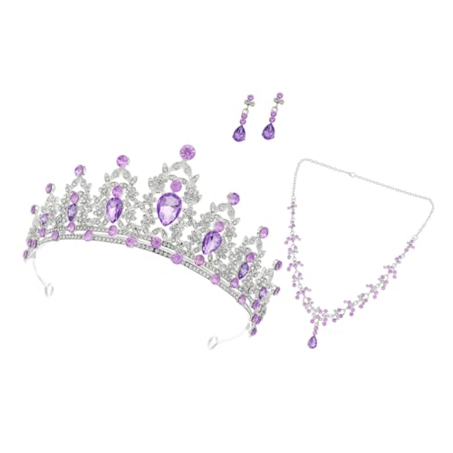 Conjunto de joyas nupciales de tiara collar y pendientes con refinado rhinestone amatista