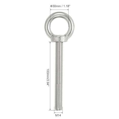 Image of PATIKIL M14 x 100mm Lifting Shoulder Eye Bolt, 2Pcs 304 Stainless Steel Lifting Ring Threaded Eyebolt with Nuts Washers for Hanging Hammocks Articles