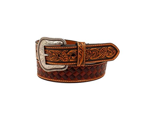 M&F Western Nocona Basketweave Embossed Inlay Belt Brown 36