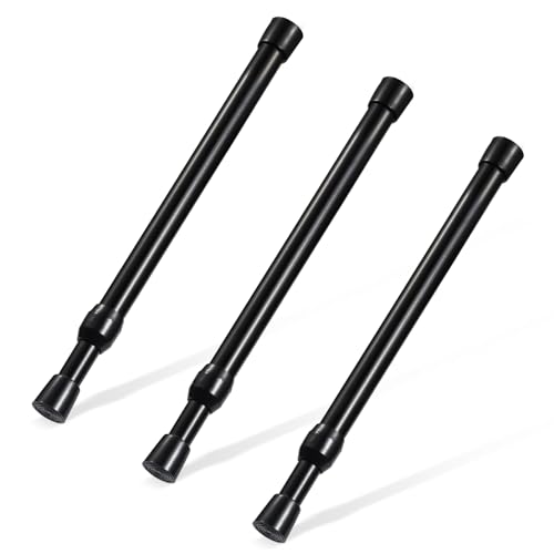 Image of Spring Tension Rod, Goowin Small Tension Rod, 5 /8 inch Diameter No Drilling Expandable Short Tension Rods Spring Rods, Tension Rods for Closet, Cupboard, Hanging Clothes, Black, 3 Pack (10-15.7 inch)