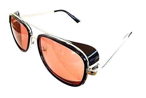 KIRALOVE Gafas de sol Tony stark - iron man - sexy - mujer - hombre - unisex - montura plateada - lente roja - gafas de sol boy iron man tony stark