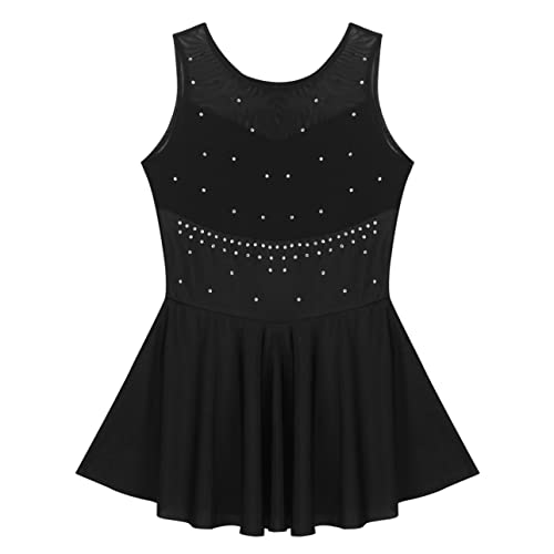 Hedmy Kids Girls Sleeveless Mock Neck Ice Skating Dress Tulle Figure Roller Skating Ballet Dance Costume Black 8 Years #TOP3
