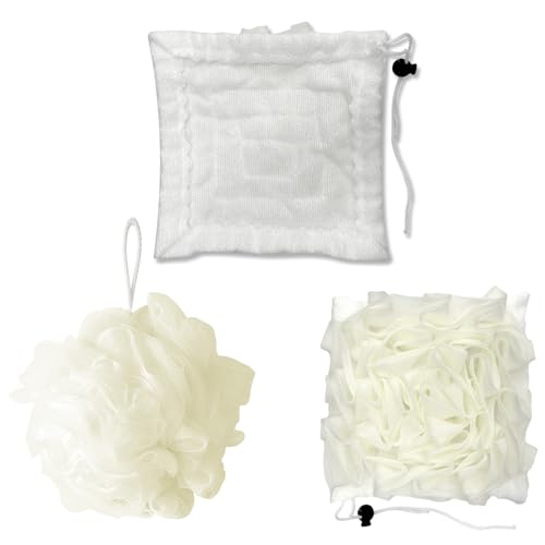Spugna da bagno 2 in 1, spugna da doccia in luffa, spugna da doccia in luffa, scrunchies da bagno, scrub e pulizia scrub per il corpo da usare sotto la doccia per uomini donne, articoli per il bagno