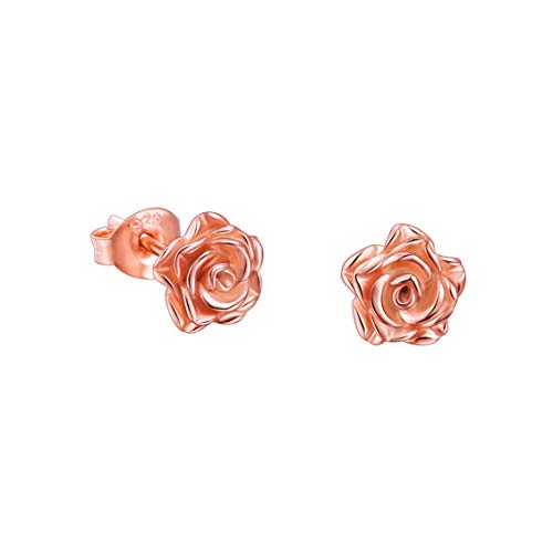 Image of S925 Sterling Silver Women's Rose Flower Stud Earrings Romantic Gift for Women Mother Wife Sister, Rose Gold-Plated Earrings