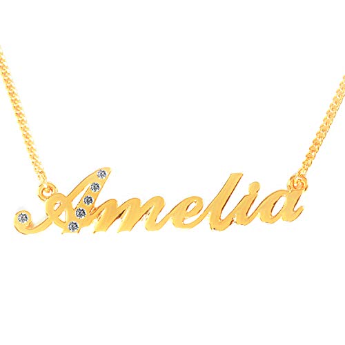 Amelia Name Necklace 18K Gold Plated Personalized Dainty Necklace - Jewelry Gift Women, Girlfriend, Mother, Sister, Friend, Gift Bag & Box
