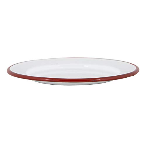 Argon Tableware Enamel Side Plates - 20cm (8inch) - Red - Set of 6 Small Dish Coloured Rim Dessert Plates Metal Enamel Tableware Dinner Set for Kitchen, Dining, Serving, Camping & Outdoor Use