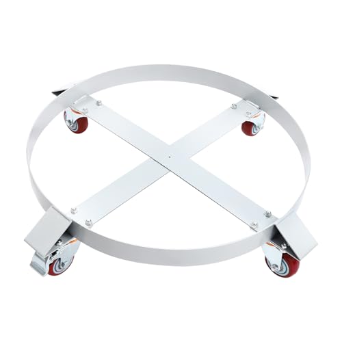 LIAPDG Q235 Steel Drum Dolly Stand, 55 Gallon Drum Dolly Wheel Barrel Drum Rack Trailer Dolly Rain Barrel Stand for The Transportation of Various Oil Drums in Workshops, Factories Gray Round