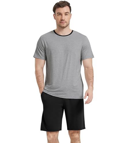 Image of NACHILA Men's Pajama Set, Cooling Bamboo Viscose Short Sleeve Top & Shorts