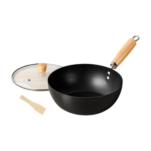 Amagogo Iron Wok Pan, Stir Fry Pan, Induction Cooker with Wooden Handle And Lid, Household Kitchen, Kitchen Gadgets, Wok Chin, Multi, 24cm
