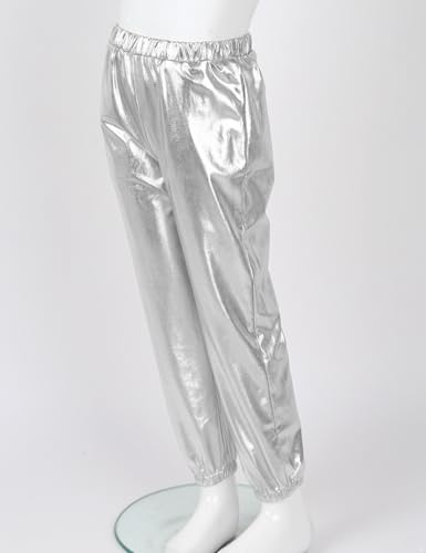 Kids Girls Boys Solid Color Glossy Metallic High Waist Hip Hop Trousers Classic Fashion Punk Pants3