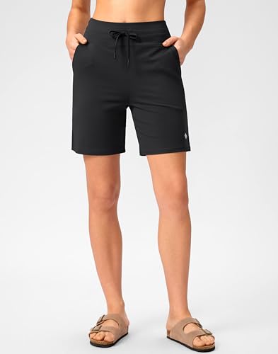 SANTINY Women's 7'' Athletic Long Shorts with Pockets High Waisted Running Workout Bermuda Shorts for Women Walking Casual3