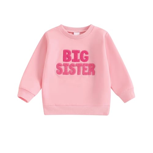 FIOMVA Little Sister Newborn Outfit Baby Girl Bubble Romper Sweatshirt Big Sister Matching Outfits Infant Fall Clothes (B Big Sister Pink,3-4T)