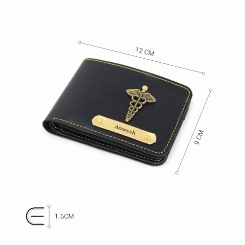 Image of Thebaegift Men's Personalized Wallet I Customized Slim Stylish Leather Purse with Name & Charm I Unique Birthday Anniversary Gift for Men Boy Love Husband Employees Clients (Black Vegan)