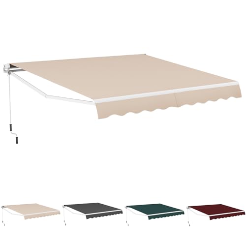 HOMASIS Markise mit Handkurbel, einziehbare Gelenkarmmarkise Sonnenschutz, Balkonmarkise mit UV- & Regenschutz, 5-35° Winkel einstellbar Sonnenmarkise für Balkon Terrasse Garten (4x2,5m, Beige)