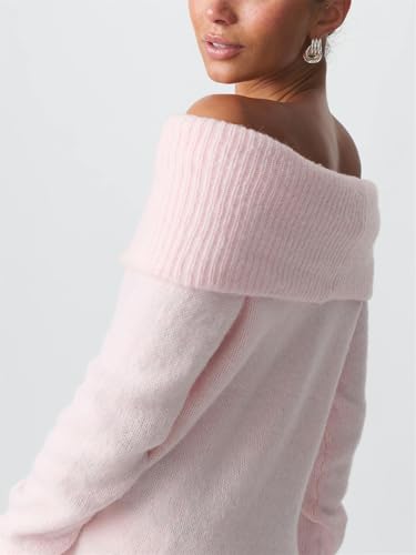 Image of Women Off The Shoulder Sweater Y2k Long Sleeve Boat Neck Knit Cropped Pullover Tops Fall Trendy Going Out Streetwear