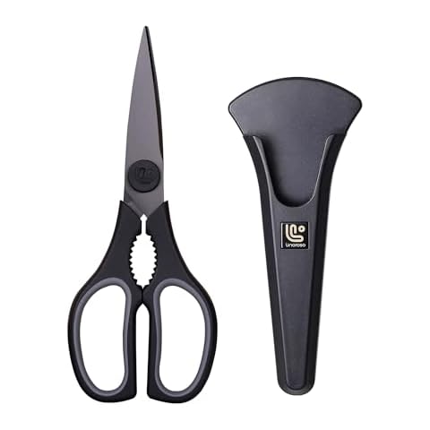 Linoroso Kitchen Scissors All Purpose Kitchen Shears with Magnetic Holder, Soft Grip Handle Cooking Scissors Dishwasher Safe with Come Apart Blade Heavy Duty Scissors for Meat, Vegetable, Herb, Black Cover