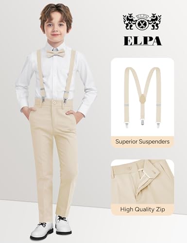 Image of Boys Suit Vest Set 4 Pieces Slim Fit Kids Beige Formal Vest and Pants Set for Wedding Ring Bearer, Easter, First Communion, Confirmation, Graduation Toddler Boys Size 3