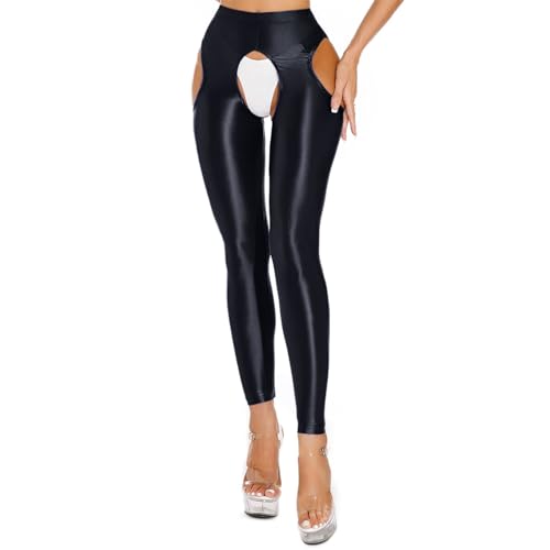 Women's Glossy Cutout Opaque Pantyhose High Waist Stockings Gym Yoga Leggings Tights3