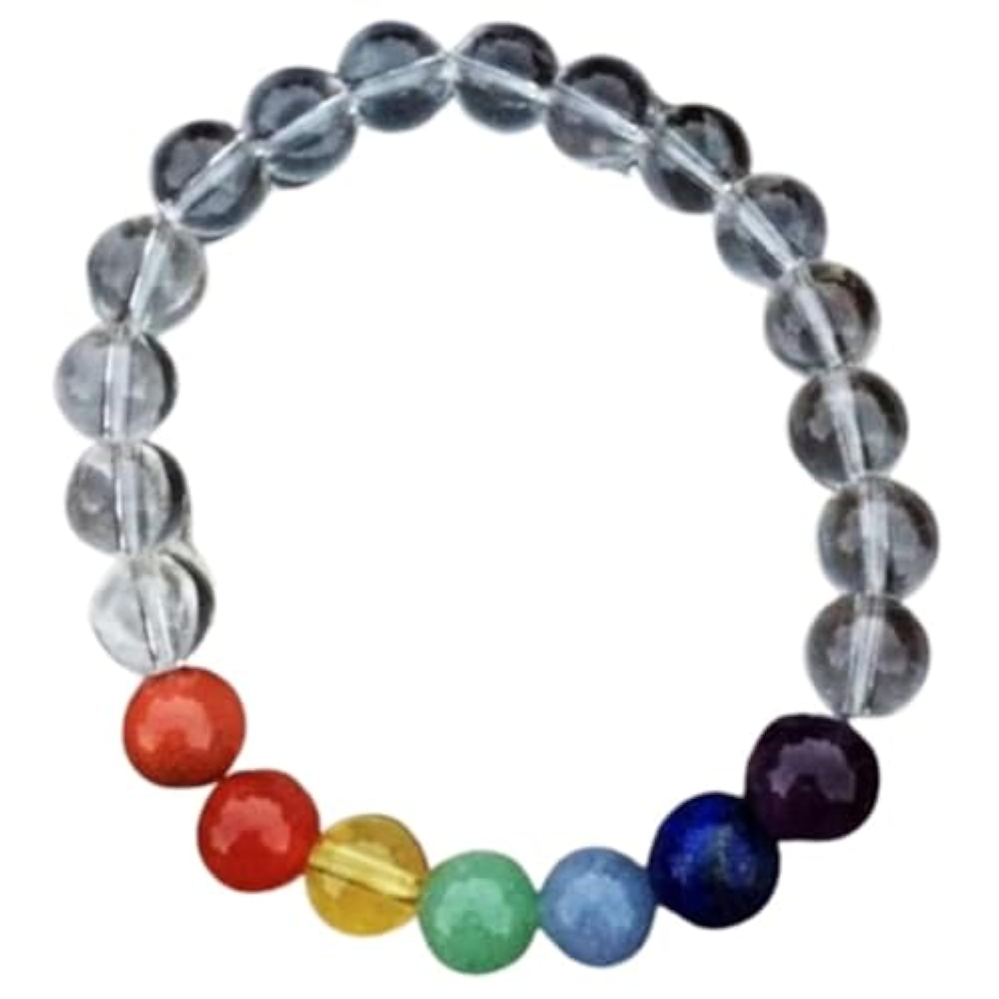 Natural 7 Chakra & Crystal Quartz 10mm Beads Stretch Bracelet, Healing