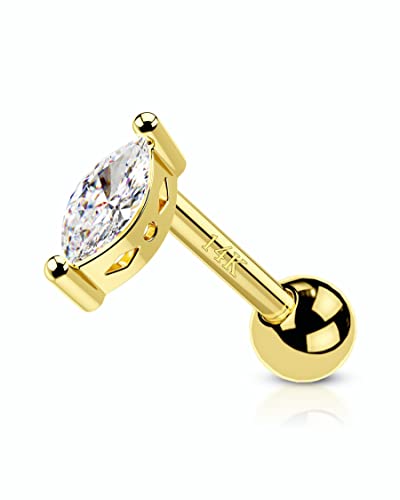 COCHARM 14K Real Gold Cartilage Stud Earring 16g Cubic Zirconia Helix Stud Rings for Women Tragus Conch Barbell