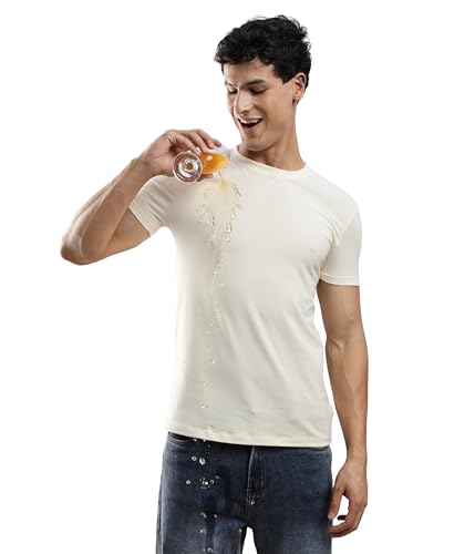 Image of TURMS Men's Casual Solid Round Neck T-Shirt, Odor Control, Stretchable & Breathable, Cotton Rich Fabric, Half Sleeve