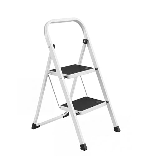 Image of DAWNYIELD 2 Step Folding Ladder, Anti-slip Ladder with Safety Handrailstep