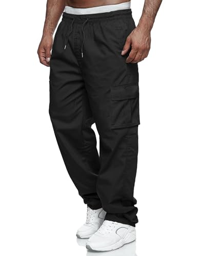 Aro Lora Mens Casual Cargo Trousers Workout Joggers Stretch Sweatpants Hiking Drawstring Tactical Trousers with Multi Pockets Black 4XL