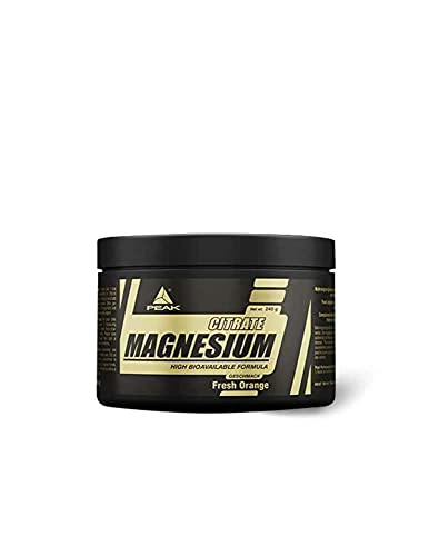 PEAK Magnesium Citrat - 240g Geschmack Fresh Orange I Pulver I 60 Portionen I hohe Bioverfügbarkeit I für eine normale Muskelfunktion I 250mg elementares Magnesium pro Portion