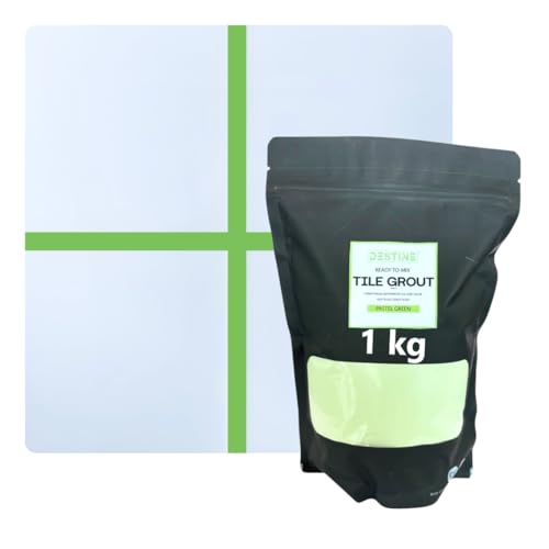 Image of DESTINE READY-TO-MIX inchTILE GROUT inch (16 COLOURS) (ALL PACKS: 100 Gm,250 Gm,400 Gm,800 Gm,1 Kg), Waterproof, Crack Filler, Cement Based Tile Gap Filler (1000 g (Pack of 1), Pastel Green)