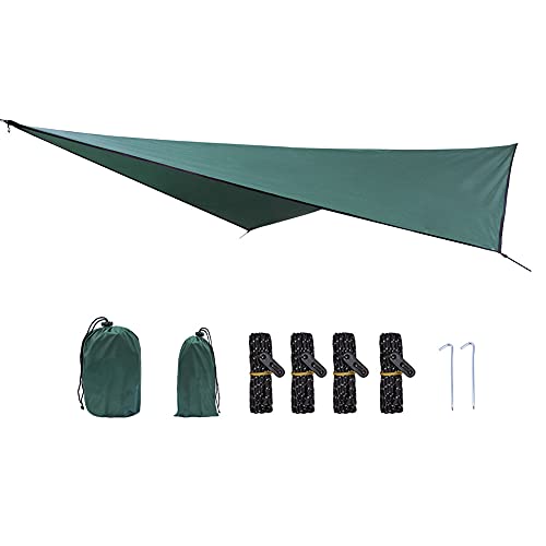 Portable Multifunctional Outdoor Camping Traveling Awning, 210T Polyester Fabric Rhombic Sun Proof Camping Ground Mat Tent Hammock Awning (Dark Green)