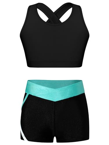 Kids Girls 2 Piece Dance Sport Outfits Gymnastics Crop Top with Booty Shorts Tracksuit Swimsuit Clothing
