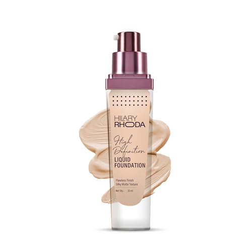 Image of Hilary Rhoda High Definition Foundation for Women | Hides Pores & Blemishes | HD Foundation For All Skin Types | Blendable Formula | Natural & Matte Finish | High Coverage Liquid Foundation - 33ml (Rose Blush - Shade 02)