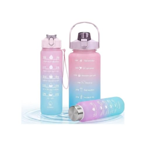 Image of Motivational Water Bottle Combo Set (2 lr, 900ml, 300ml) | Leakproof Water Bottles with Time Marker | Straw and Sipper | Reusable Sports, Gym, School, Office(Multicolor-3 combo) pack of 1.