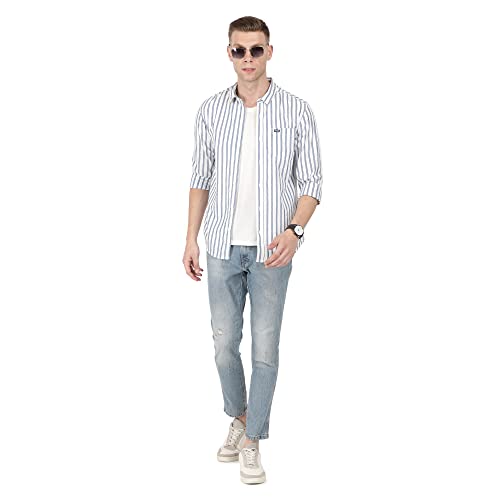 Image of Wrangler White Striped Regular Fit Shirt