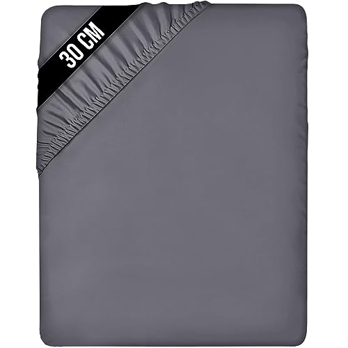 Utopia Bedding Drap Housse - Gris, 160 x 200 cm - Coupes de 30 cm pour Matelas épais - Polyester Microfibre brossée