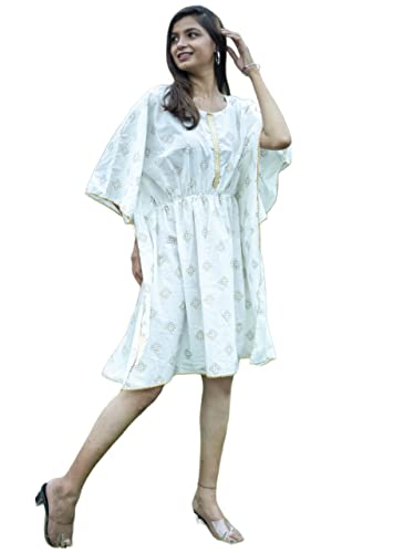 Kaftan de algodón estampado a mano túnica artesanal india de diseño exclusivo