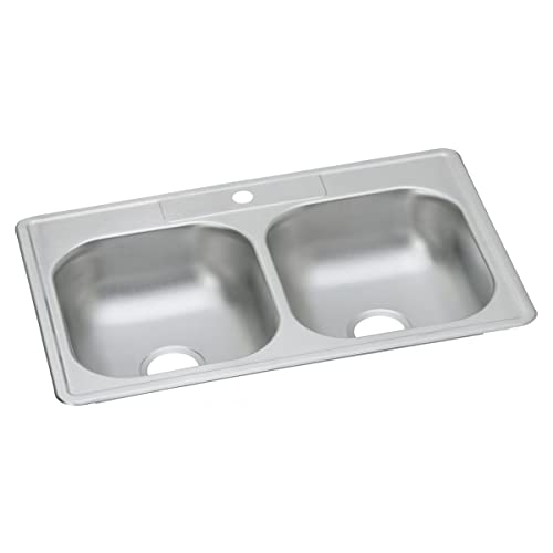 Image of Dayton D233221 Equal Double Bowl Top Mount Stainless Steel Sink, 33 x 22 x 6.5