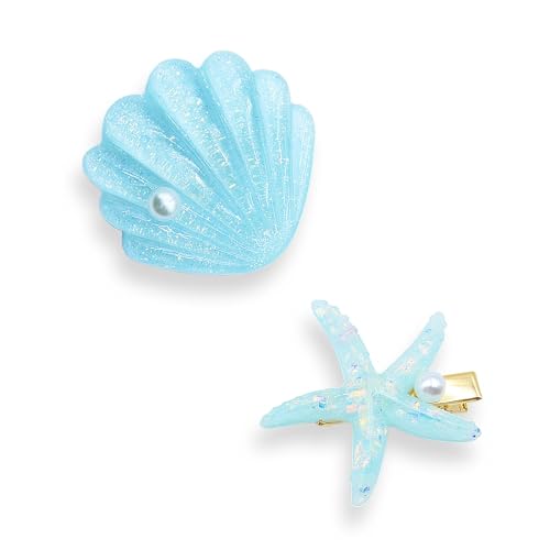 IKUHRMO Starfish Shell Pearl Hair Clip Set, Artificial Mermaid Costume Hairpin Princess Headwear for Girls Women Hair Accessories (Blue)