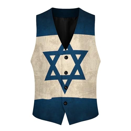Vintage Israel Flag Funny Men's Formal Suit Vest Casual Business Dress Waistcoat Printed Vest Slim Fit3