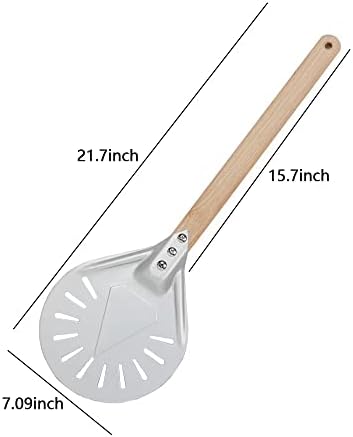 BetterJonny Round Perforated Pizza Peel with Detachable Wood Handle, Aluminum Turning Peel Pizza Paddle Metal Non-slip Perforated Pizza Paddle for Baking（7inch）