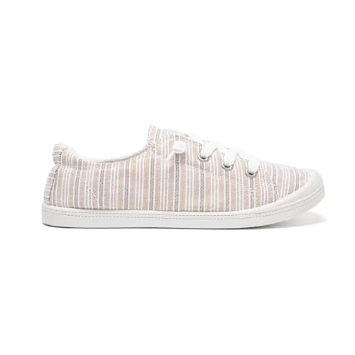 Image of FUNKYMONKEY Slip-On Canvas Sneakers for Women, Comfortable Lightweight Lace-Up Flat Casual Tennis Shoes Breathable Walking Shoes for Everyday Wear